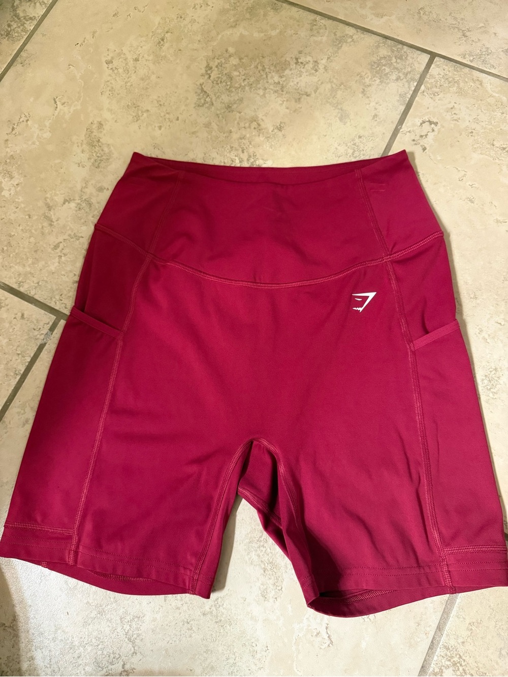 Gymshark High-Rise Wine Red Bike Shorts with Side Pockets